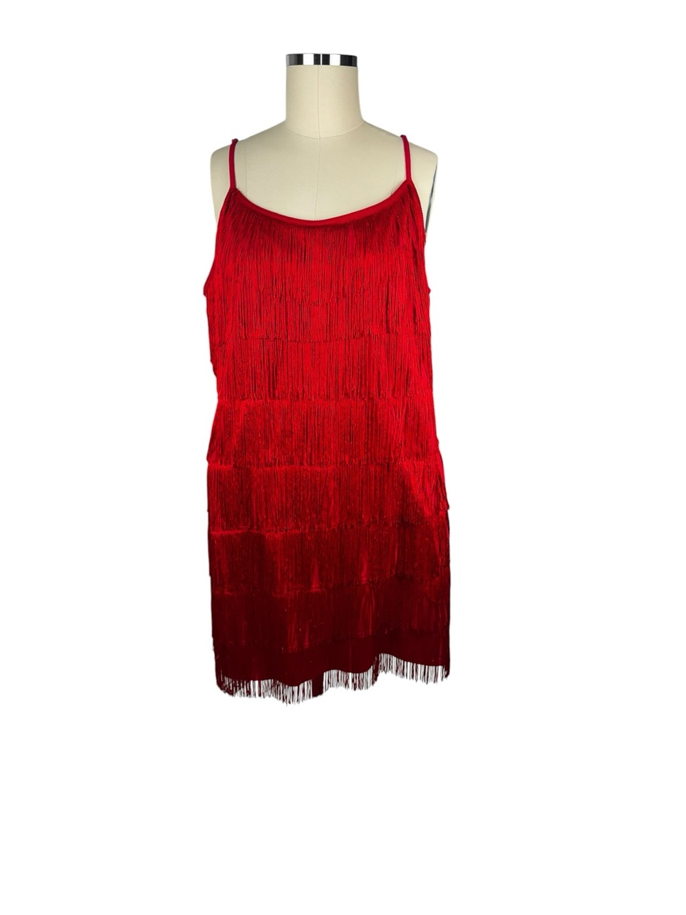 Venus Red Fringe Flapper Dress 2X Plus Size Tiered Adjustable Straps 4th of July